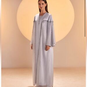 Custom made lavender sheer detailing beaded designer abaya